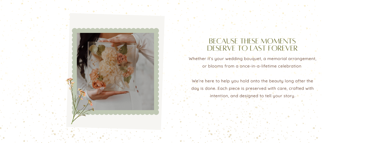 Product display with floral arrangement and text on a white background
